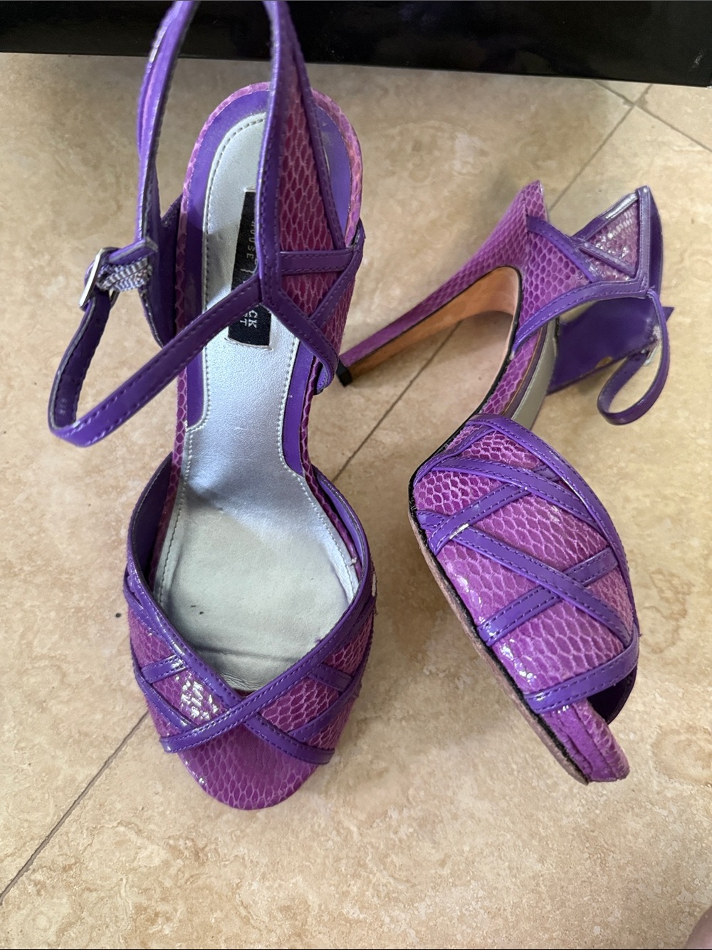 White House Black Market Gia Purple Strappy High Heels - Picture 3 of 8